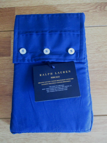 RALPH LAUREN BIO BAUMWOLLE Perkal HARBOR BLAU 2 KING Kissenbezüge 464TC