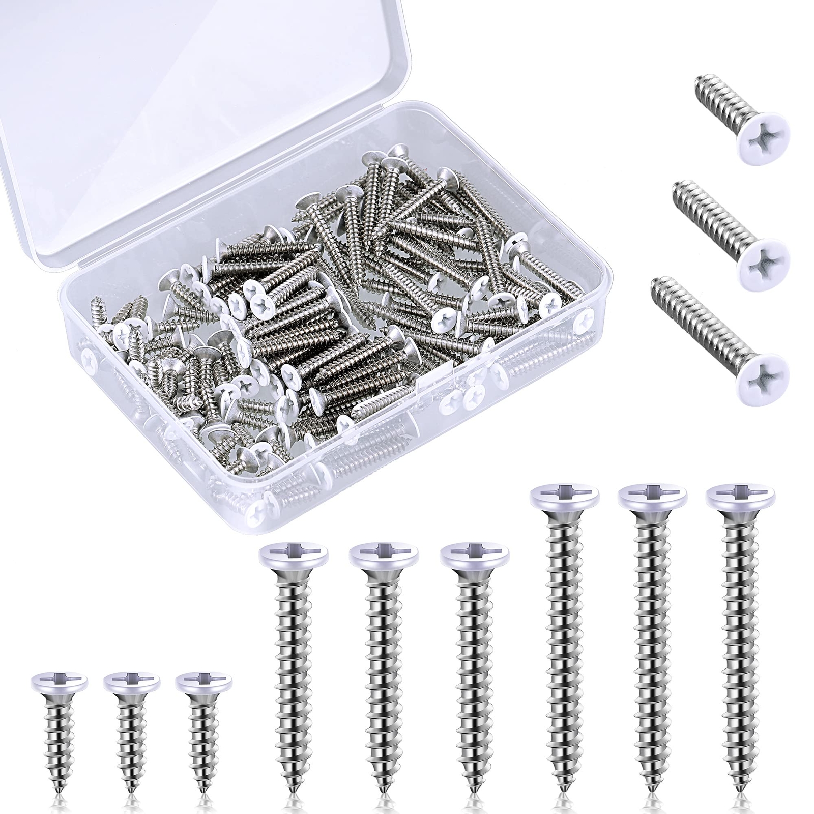 120 Pcs #8 White Screws Stainless Steel White Flat Head Screws White Pan Head...
