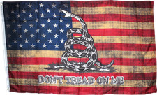 AMERICAN USA GADSDEN DONT TREAD ON FLAG VINTAGE TEA STAINED 3X5 FLAGS 68D NYLOn