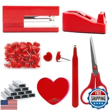 Red Desk Accessories, Red Office Supplies,Stapler and Tape Dispenser Set, Red