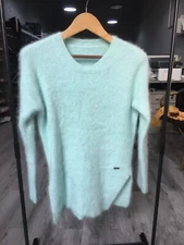 Angora Wool Sweater Blended Fuzzy Super Soft Side Slit