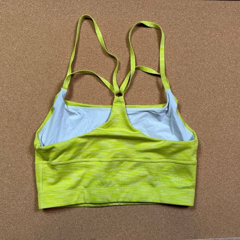 Sujetador deportivo Outdoor Voices amarillo neón/verde espalda cruzada talla mediana Foto 2 de 3