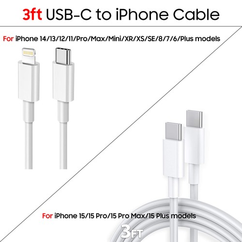 OEM Original iPhone 15 14 13 12 Pro Max Charger Cable 3/6/10ft 20W Power Adapter - Picture 17 of 19