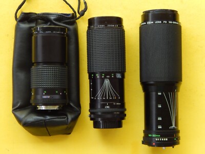 3 Lens Cannon zoom FD 100-300 1:5.6/SIGMA zoom 75-300MM/Minolta Tele X 200MM 1:4