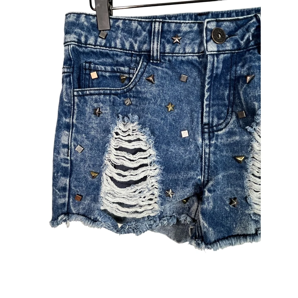 Love Fire Shorts Womens Size 3 Blue Jean Denim Ripped Studded Cut Off Summer - Image 2 of 4