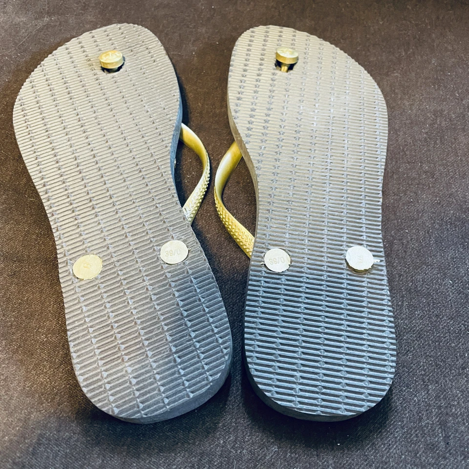 Nuevo Havaianas Delgado Metálico Dorado África Tropical Selva Estampado Marrón Crema 9/10 Foto 3 de 4