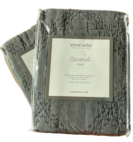 Annie Selke~Pine Cone Hill~CARMEL~2 EURO SHAMS~charcoal gray~machine Wash~NWT~