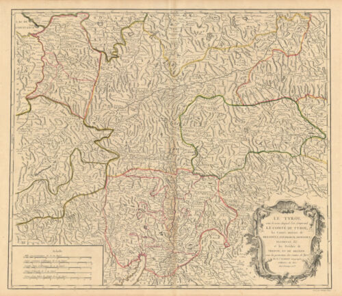 "Tirol unter dem Namen Herzog Tirol & Trentino-Südtirol." Vaugondy 1753 Karte - Bild 1 von 1