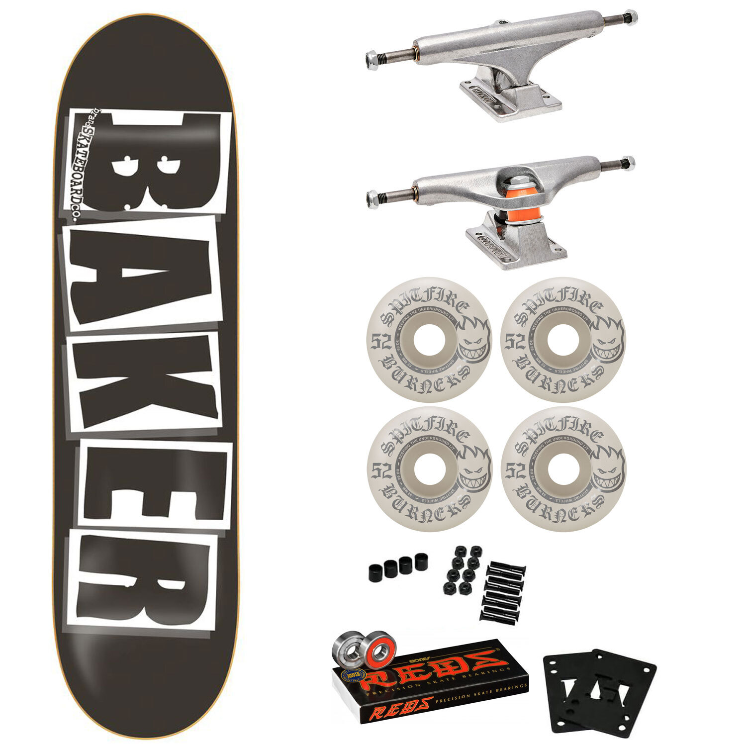 Baker Skateboard Premium Complete Black/White -Spitfire, Independent, Bones Reds