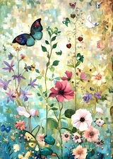 ACEO- Butterfly Artist Trading Card 2.5x3.5 Miniature Flower Garden Art Print