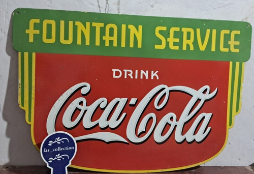 Drink Coca Cola Fountain Service Porcelain Enamel Sign 36 x 24 Inches 2 Side - Picture 8 of 13