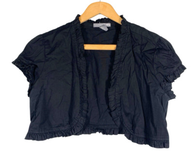 Poetry Bolero Jacket Crop Shrug Black Ruffle Large Juniors Whimsigoth Vamp Y2K