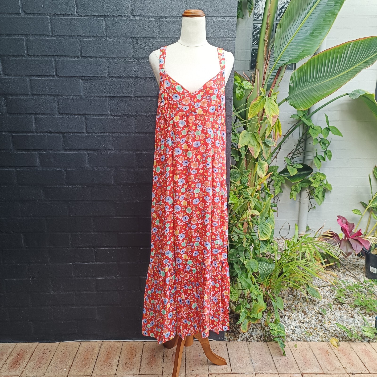 Sportsgirl Sz 14 Bright Red Multi Floral Summer Sleeveless Midi Dress eBay