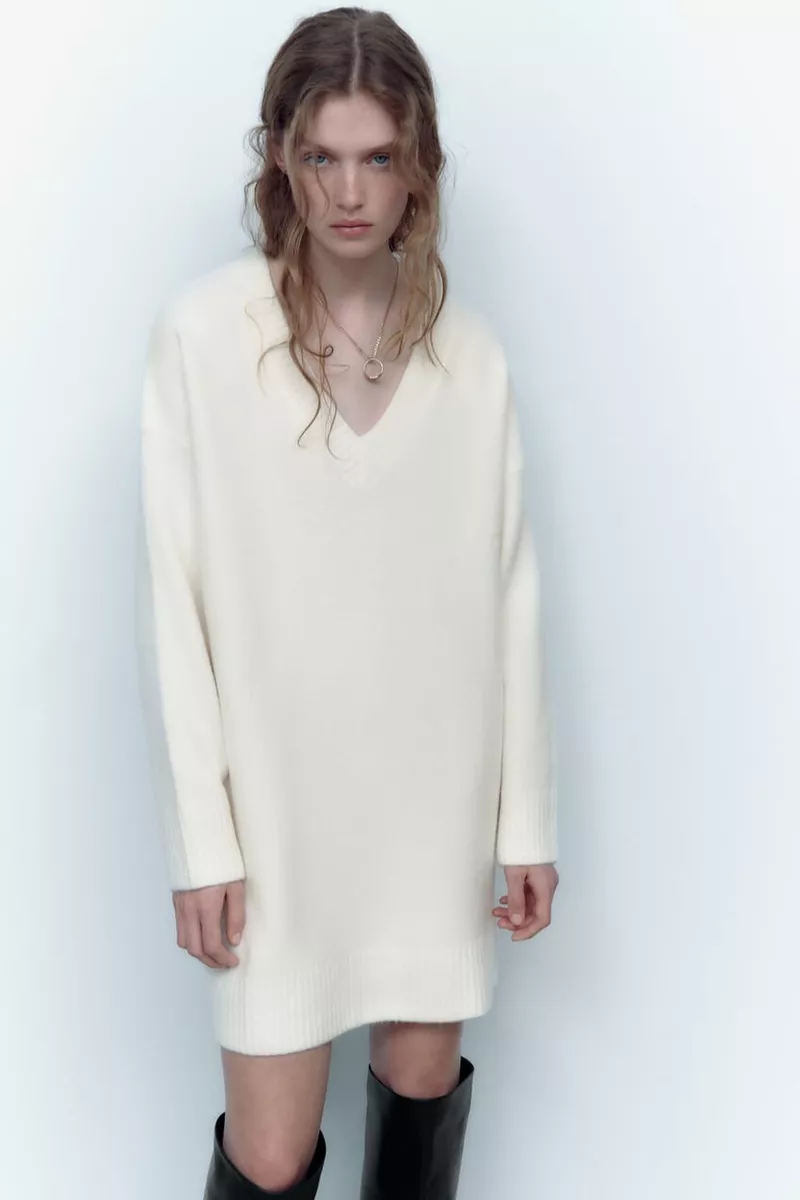 Zara Ecru Cream Short Knit Jumper Dress Size S eBay