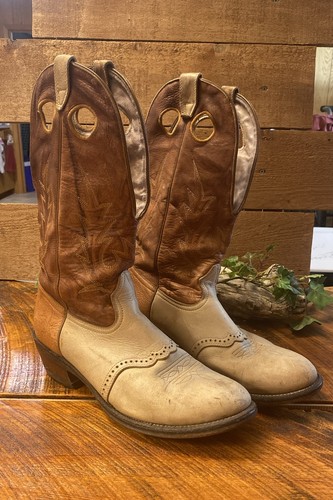BOULET MENS COWBOY BOOTS TALL BUCKAROO 10.5 E COGNAC BULLHIDE FOOT #2042 Good - Picture 2 of 18