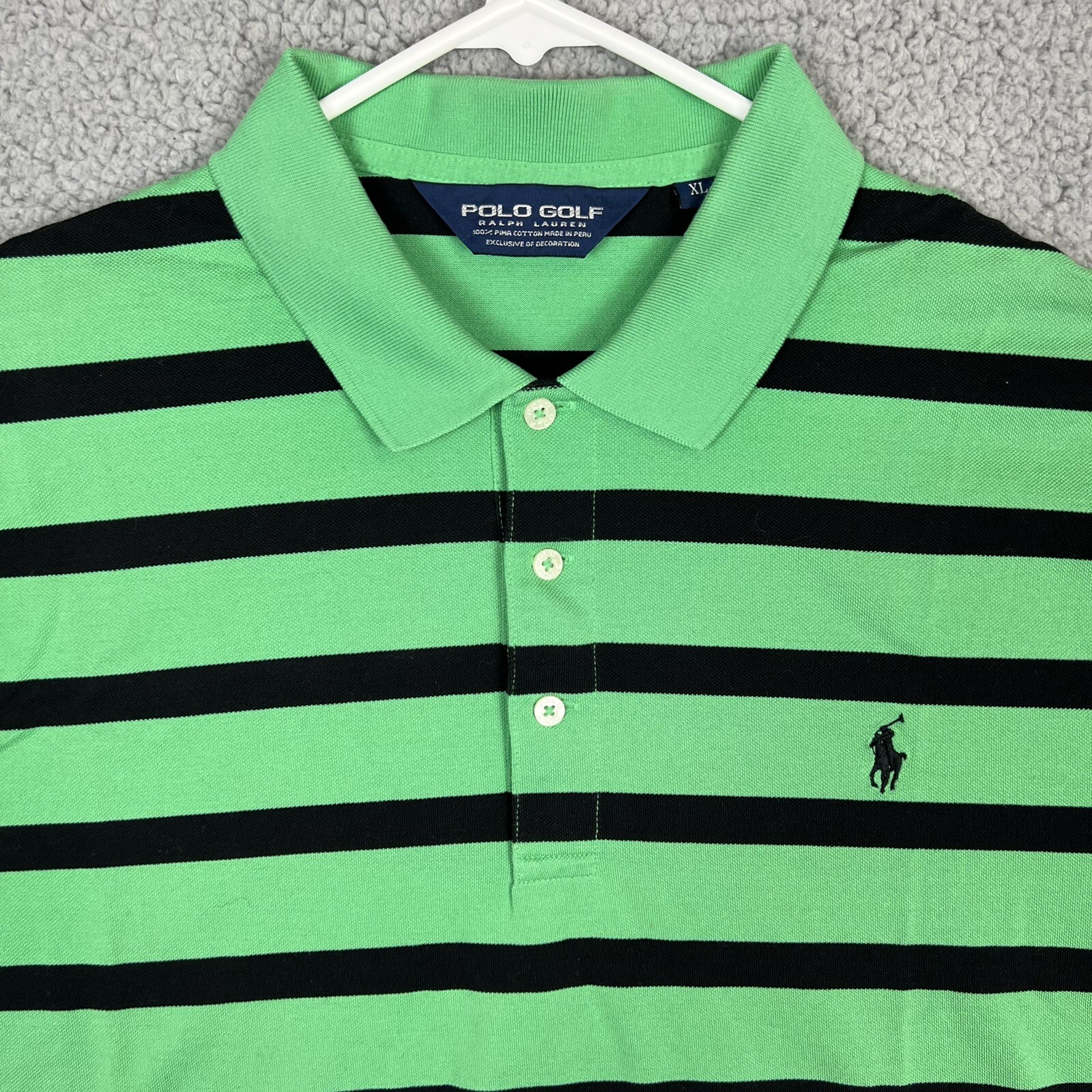 Polo Golf Ralph Lauren Mens Shirt XL Green Black Bold Striped Pima
