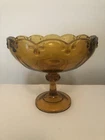Vintage Indiana Amber Glass Tear Drop Garland, Scalloped Edge Pedestal Bowl.