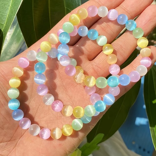 1Pc Colorful Cat Eye Stone Healing Energy Bangle Rainbow Aura Selenite Bracelets - Picture 2 of 6