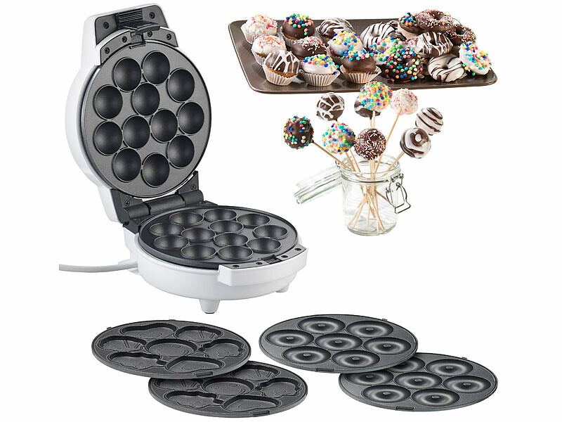 Machine 3 en 1 donuts cupcakes et cake pops avec plaques antiadhésives interchangeables