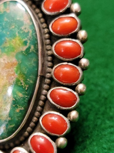 Native American Sterling Silver 925 Turquoise / Red Coral Cluster Ring Signed SK - Picture 21 of 23