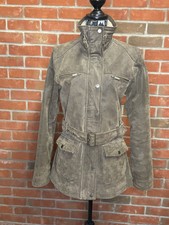 Fat Face Womens Brown Suede Distress Leather Full Zip Belted Coat Uk 12