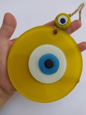 Yellow Evil Eye 12cm Glass Bead Pendant Charm Turkish Nazar Boho Home Decor