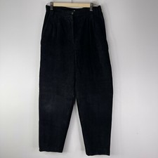 Vintage Women Black Suede Leather Lined High Waist Pleat Front Pants Size 13/14