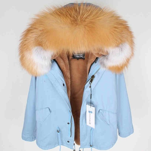 Abrigo para mujer cálido Parka cuello de piel de zorro real chaquetas de invierno abrigo con capucha - Imagen 44 de 48