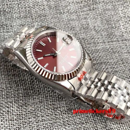 Sapphire 36mm/39mm NH35 Date Steel Automatic Men Watch Red Sunburst Fluted Bezel - Picture 5 of 7