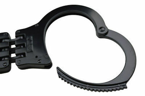 POLICE Handcuffs Professional Heavy Duty Metal Steel Hinged Double Lock - BLACK - Picture 7 of 10