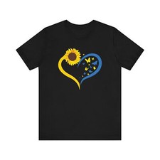 Womens Unisex Size Ukraine Shirt Ukrainian Flag Blue Yellow Heart T-Shirt