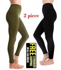 2 piece Fleece Lined Winter Thick Womens Leggings Thights black  olive OR Blue