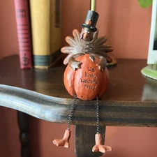 Blossom Bucket Happy Thanksgiving Turkey Dangling Legs Figurine Suzi Skoglund