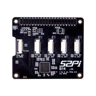 B14 Quad FPC PCIe HAT for Raspberry Pi 5 with Daisy-Chaining Capability