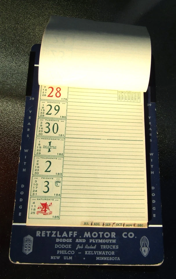 1953 Retzlaff Motors Dodge And Plymouth New Ulm Minnesota Weekly Memo Calendar - Image 4 of 4