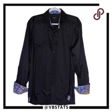 Bogosse Men's Paisley Lining Button Down Shirt Black Size XL