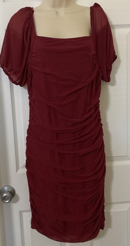 TECREW Women's Mesh Short Sleeve Square Neck Ruched Bodycon Dress Wine XLarge