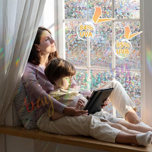 Rainbow Window Film Sticker Privacy Flower Frosted Stained Glass Sticker Decor - Picture 6 of 36