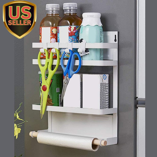 Magnetic Spice Rack for Refrigerator - Fridge Organizer with White Magnetic S...