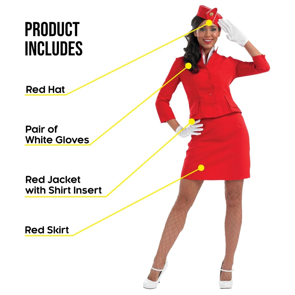 Womens Red Cabin Crew Costume Ladies Stewardess Air Hostess Uniform S - XXL - Image 4 of 4