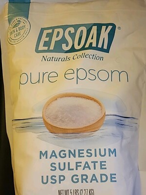 Epsoak Epsom Salt 5 Lb Resealable Bulk Bag, Magnesium Sulfate USP. Unscented, Ma