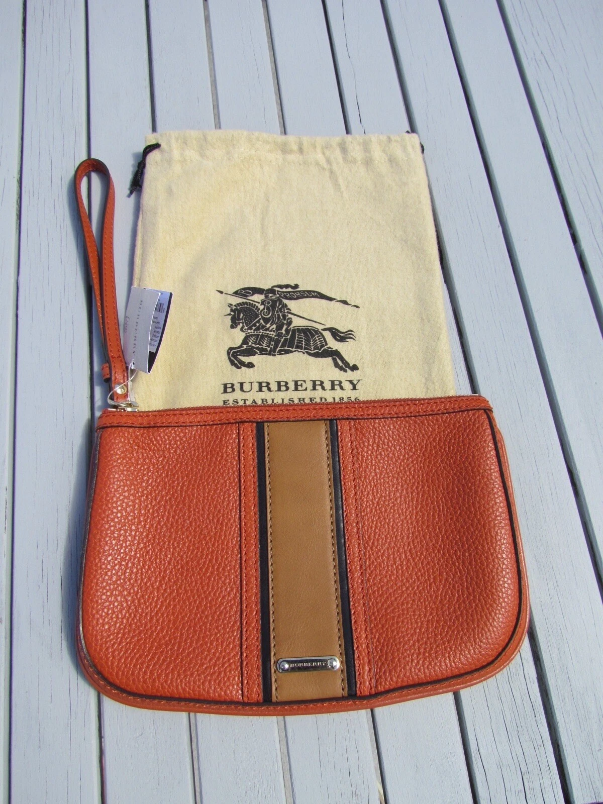 NUOVO BURBERRY braccialetto ITALIA pelle blocco colore $450 Liddle mandarino dust bag