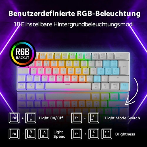 RK ROYAL KLUDGE RK61 60% RGB Keyboard, Wireless/Wired, Red Switches, QWERTZ - Picture 4 of 11