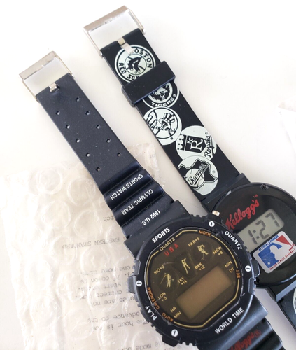 2 Promotional Kelloggs LCD Digital Watch Lot AsIs Olympics Baseball Plastic Vtg - Picture 4 of 5