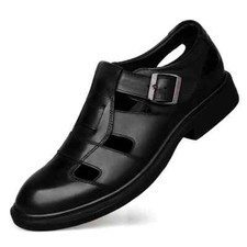 Summer Hollow Leather Shoes Men's Casual Sandals Breathable Lightweight Slippers