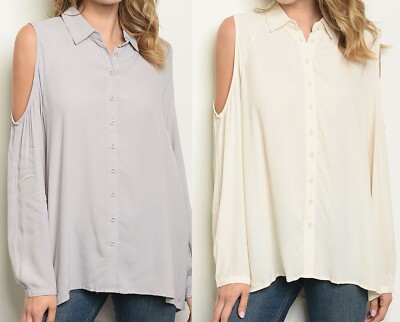 トップス Cold Shoulder Long-Sleeved Blouse Women Cold Shoulder Tops and Blouse Eyelet Embroidery Long