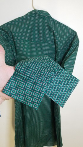 Camicia media nuova con etichette Deadstock Ike Behar verde tonal, rossa, maniche lunghe. Made in USA - Foto 4 di 7