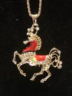 Betsey Johnson Necklace Gold Red Enamel Show  Horse Crystals Gift Box Bag