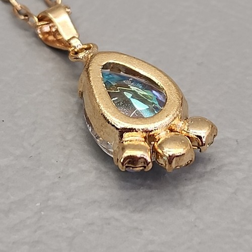 Pendant Necklace Aurora Borealis Teardrop Gold Tone JTV 18" - Picture 8 of 12