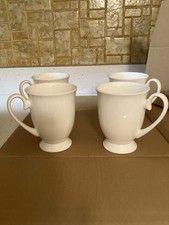 Set Of 4 Luxury Elegant Fine Bone China Glossy White Footed Coffee/Tea Mugs 8 Oz